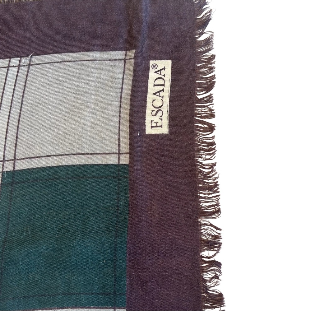 Escada Green , Burgundy and Cream Checkered Silk Blend Scarf - Picture 4 of 5